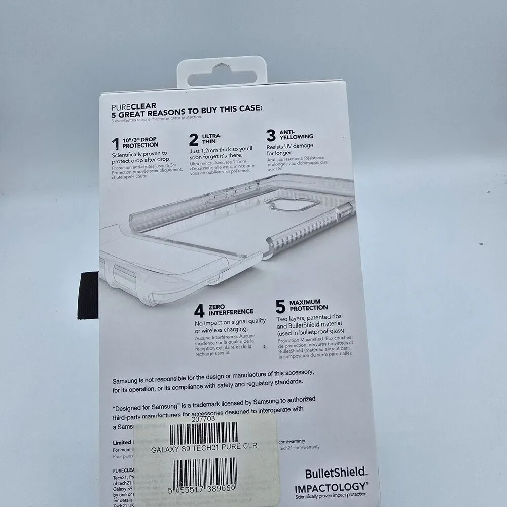 Tech21 Pure Clear Drop Protection thin Case Samsung Galaxy S9  Clear